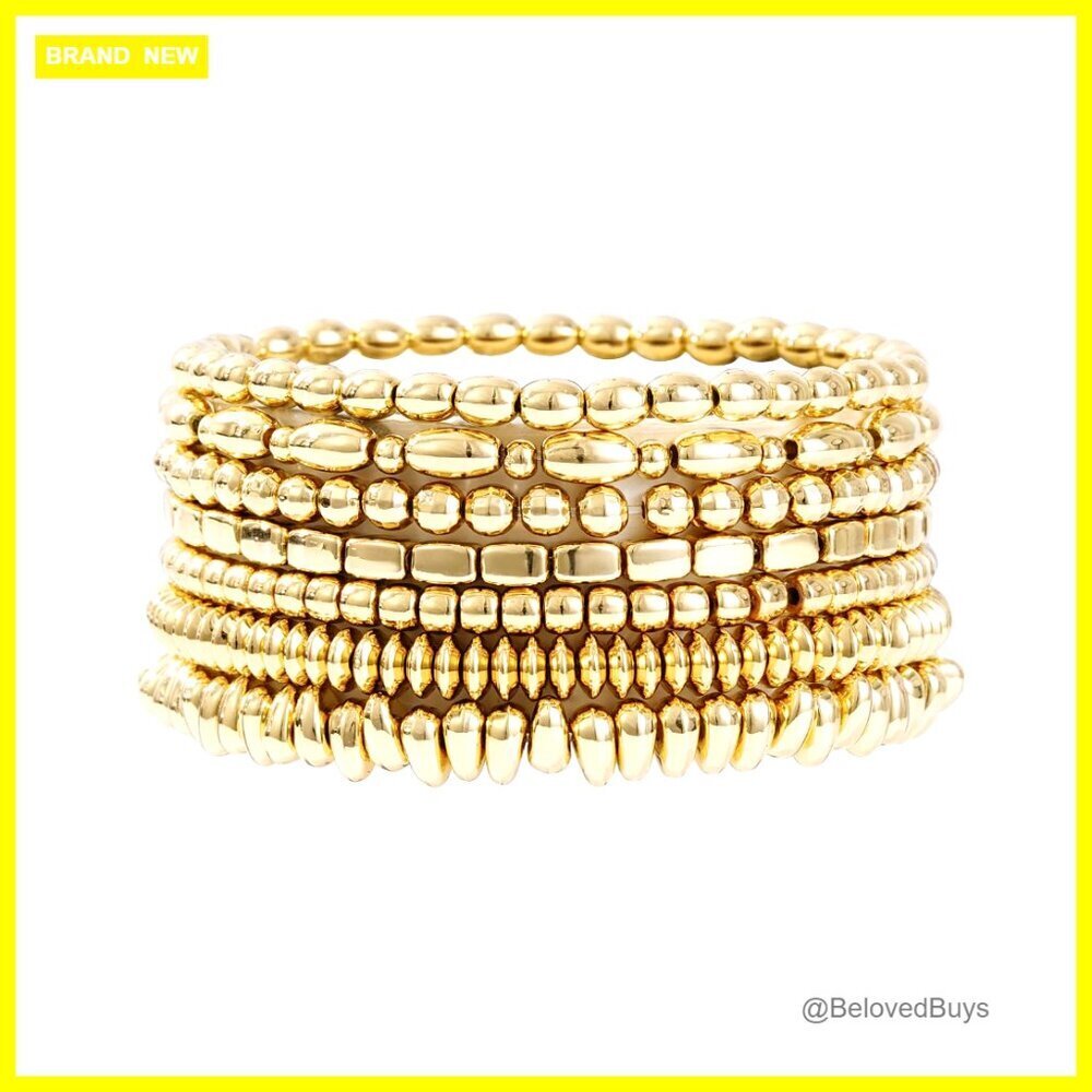 14K Gold Plated Stretch Bead Bracelets Set, Stackable, Hypoallergenic